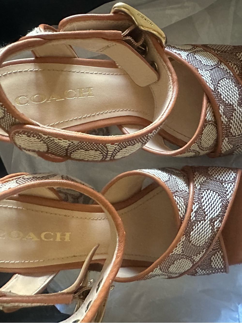 Coach “Nelly” jacquard signature cocoa amber Block Heel Sandals - Picture 5 of 10